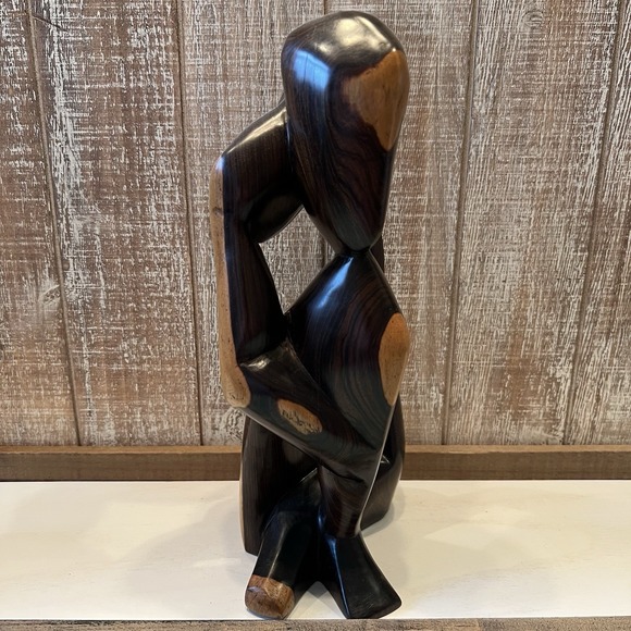 Modernist Abstract Wooden Nigerian Sculpture Hand Carved Dark And Light Brown - Picture 3 of 6
